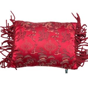 Newport accent pillow red Chinese theme tassels 11 x 22